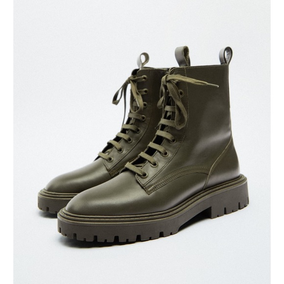 FREE Zara low heel laced leather ankle boots - Picture 3 of 11